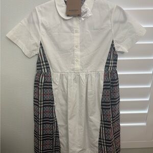 Brand new Burberry Kids White Dress Black Plaid Accents size 14 fits adults xs s